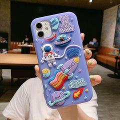 Purple  Cartoon 3D Space Astronaut Cute Phone Cases For iPhone 11 12 Pro Max Mini XS X XR 7 8 Plus SE 2020