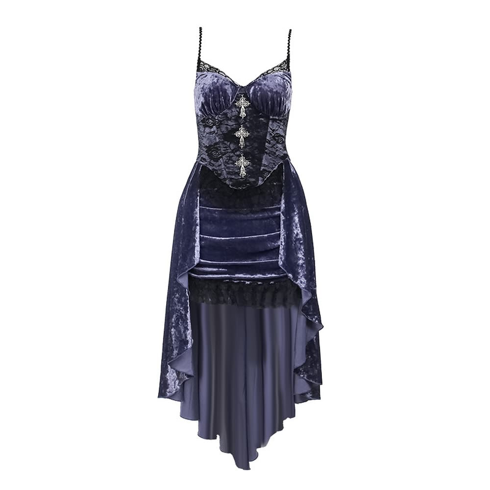 Purple Gothic Lace Asymmetrical Dress With Shrug Top