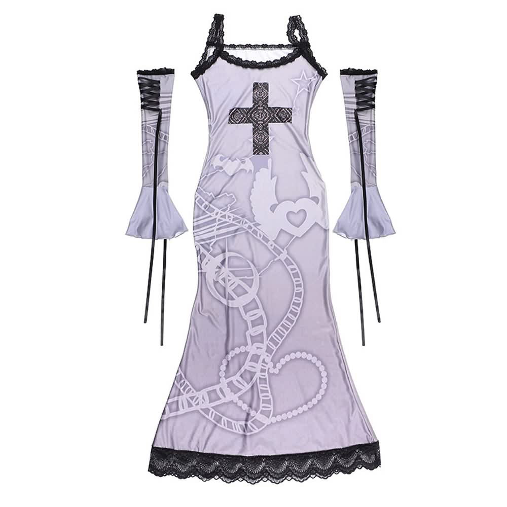 Purple Gothic Lace Maxi Dress With Arm Sleeves Set