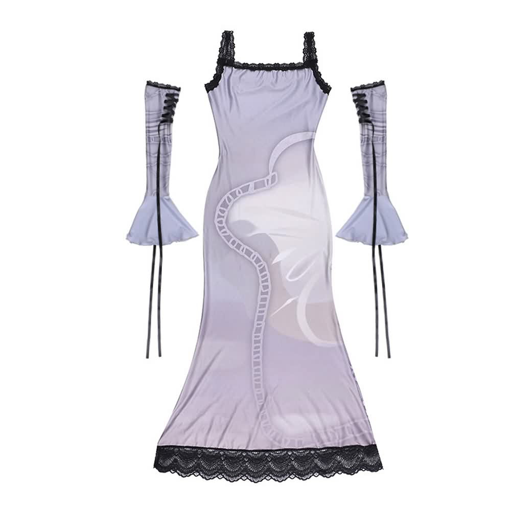 Purple Gothic Lace Maxi Dress With Arm Sleeves Set