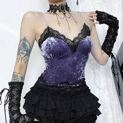 Purple Gothic Lace Trim Velvet Cami Top