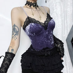Purple Gothic Lace Trim Velvet Cami Top