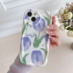 Purple Tulip Flower Pattern Cute Phone Case For iPhone 11, 12, 13, 14 Pro Max, 14 Plus, X, XR, XS Max, 7, 8 Plus