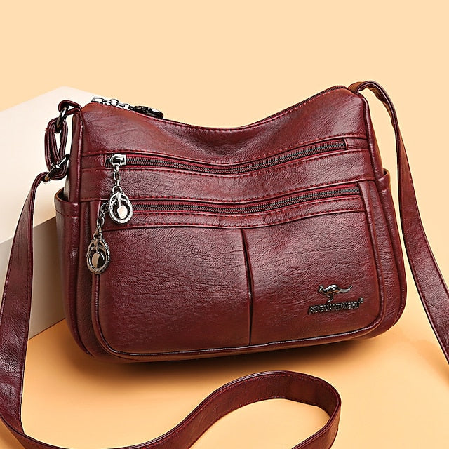 Shoulder Bag Multi-Pocket Faux Leather Crossbody