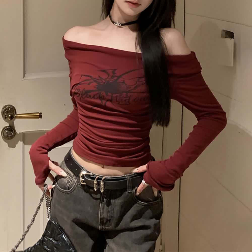Red Devil Gothic Off The Shoulder Long Sleeve Top