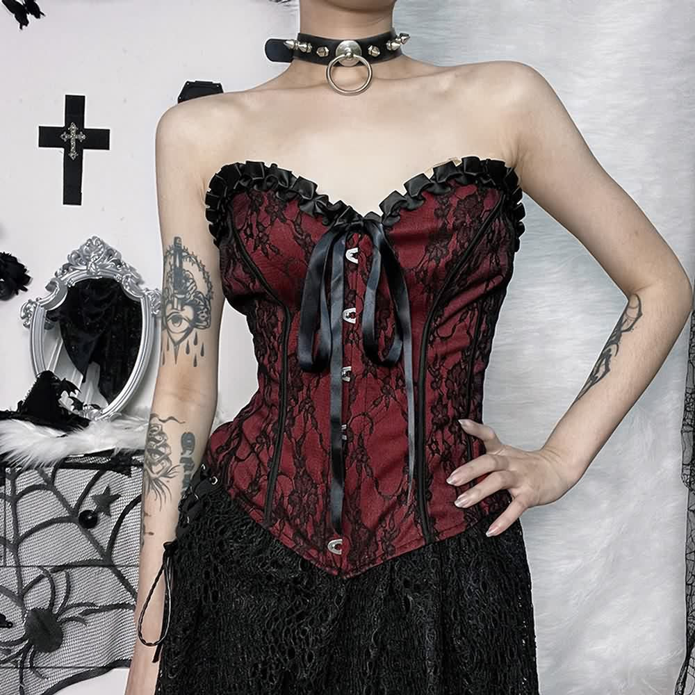 Red Gothic Bandeau Corset Top