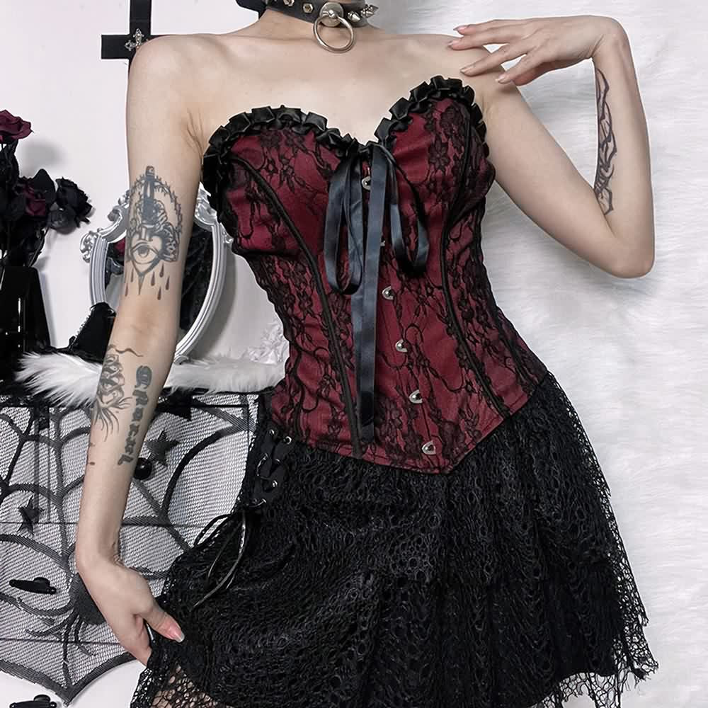 Red Gothic Bandeau Corset Top