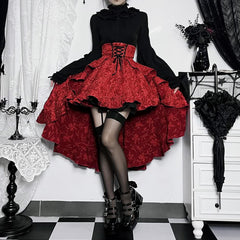 Red Gothic High Waist Asymmetrical Skirt