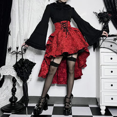 Red Gothic High Waist Asymmetrical Skirt