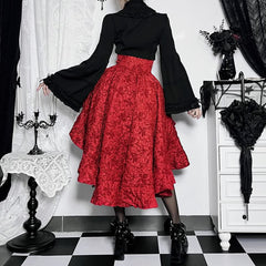 Red Gothic High Waist Asymmetrical Skirt