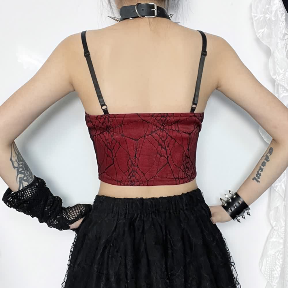 Red Gothic Spider Web Cami Crop Top