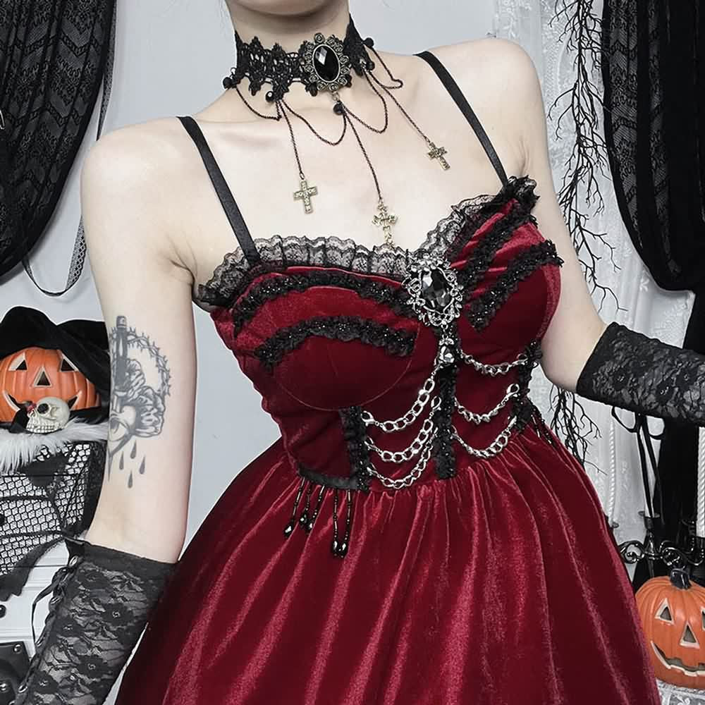 Red Velvet Vampire Gothic Lolita Mini Dress