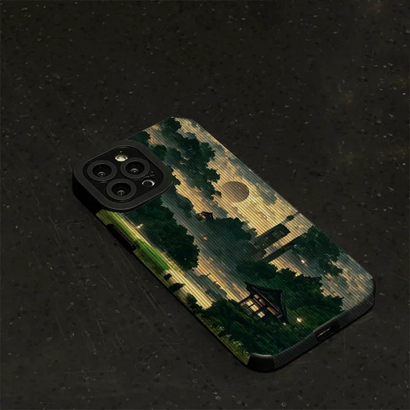 Retro Art Forest Scenery Landscape Cute Phone Case for iPhone 14, 13, 12 Pro, 11, XS Max, XS, Mini, 6, 7, 8 Plus, SE, X, and XR Cover