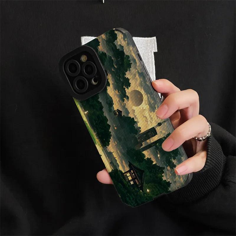 Retro Art Forest Scenery Landscape Cute Phone Case for iPhone 14, 13, 12 Pro, 11, XS Max, XS, Mini, 6, 7, 8 Plus, SE, X, and XR Cover