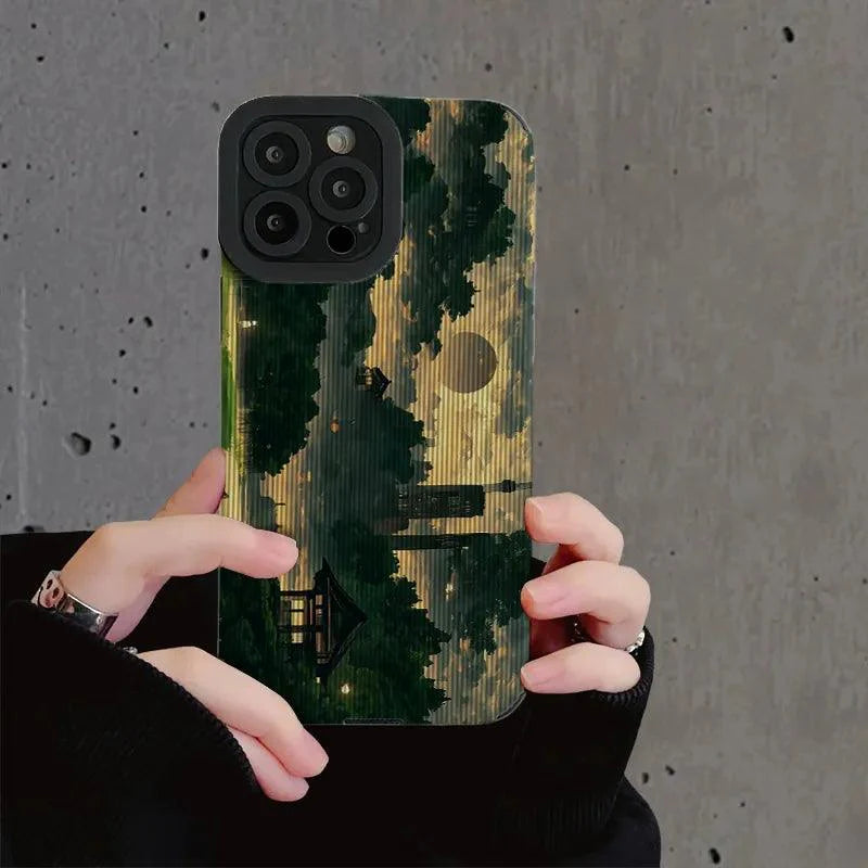 Retro Art Forest Scenery Landscape Cute Phone Case for iPhone 14, 13, 12 Pro, 11, XS Max, XS, Mini, 6, 7, 8 Plus, SE, X, and XR Cover