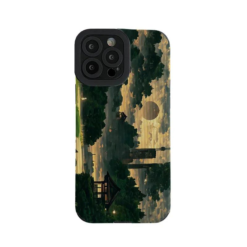 Retro Art Forest Scenery Landscape Cute Phone Case for iPhone 14, 13, 12 Pro, 11, XS Max, XS, Mini, 6, 7, 8 Plus, SE, X, and XR Cover