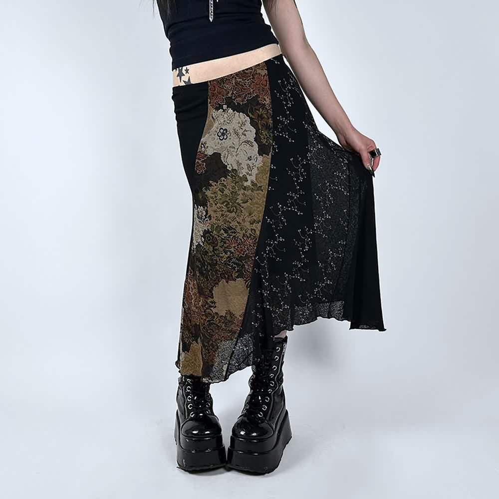 Retro Vintage Lace High Low Midi Skirt