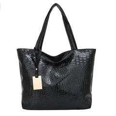 Embossed  Faux Tote | Croc Bag Silver Capacity Large
