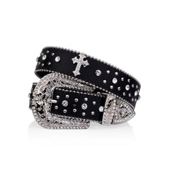 Rhinestone Gothic Punk Rock Cross Buckle Belt