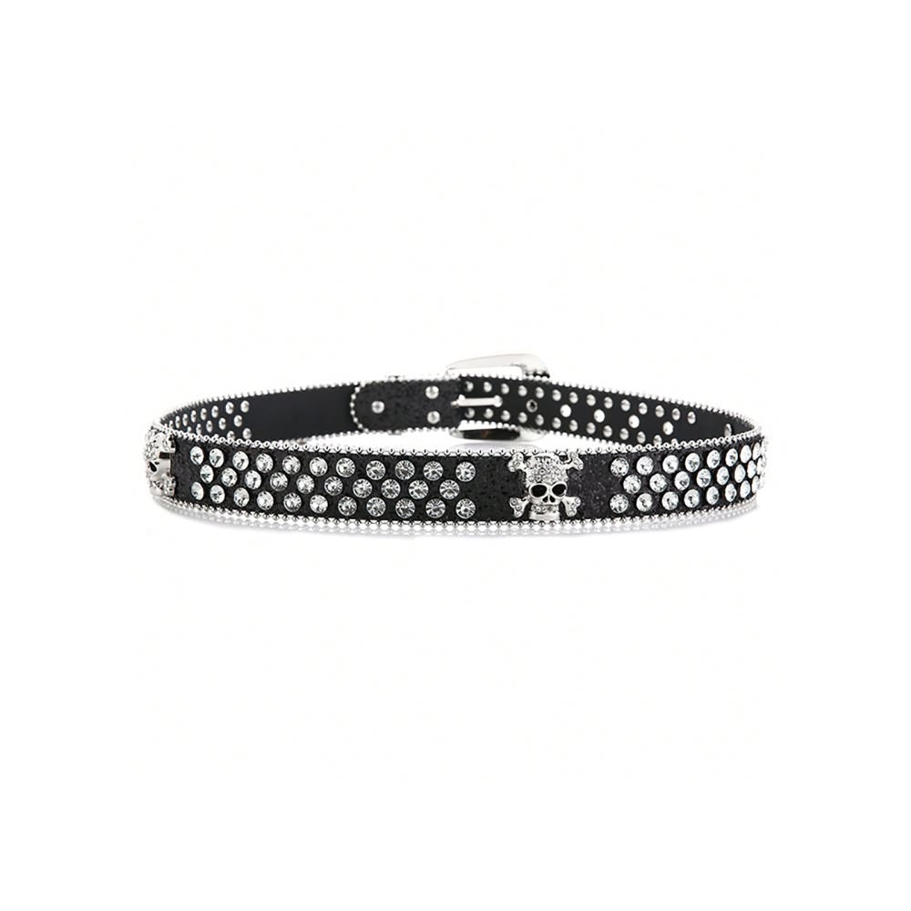 Rhinestone Gothic Punk Rock Skull Buckle Belt