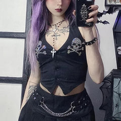 Rhinestone Gothic Skull Halter Crop Top