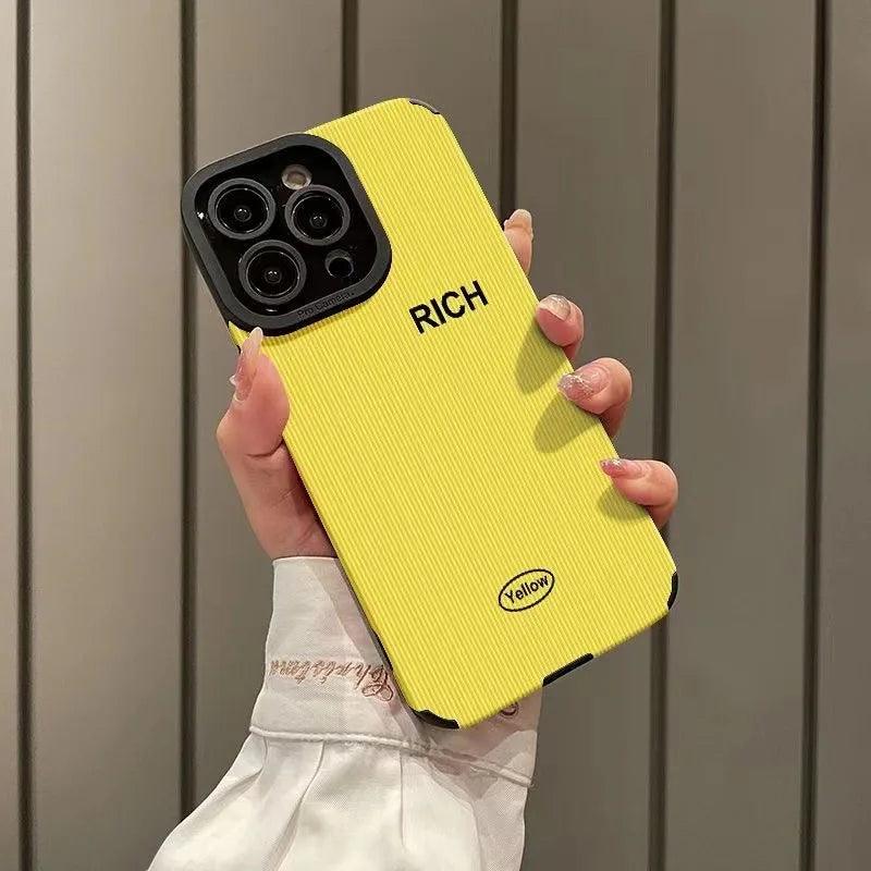 "Rich" Cute Solid Simple English Letter Phone Case for iPhone 15, 14, 13, 12, 11 Pro Max, 14, 15 Plus, 12, 13 Mini