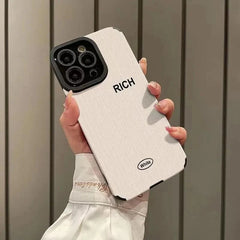 "Rich" Cute Solid Simple English Letter Phone Case for iPhone 15, 14, 13, 12, 11 Pro Max, 14, 15 Plus, 12, 13 Mini