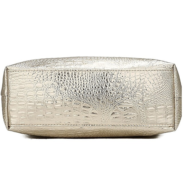 Embossed  Faux Tote | Croc Bag Silver Capacity Large