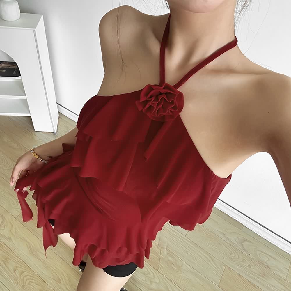 Rose Ruffle Layered Halter Top