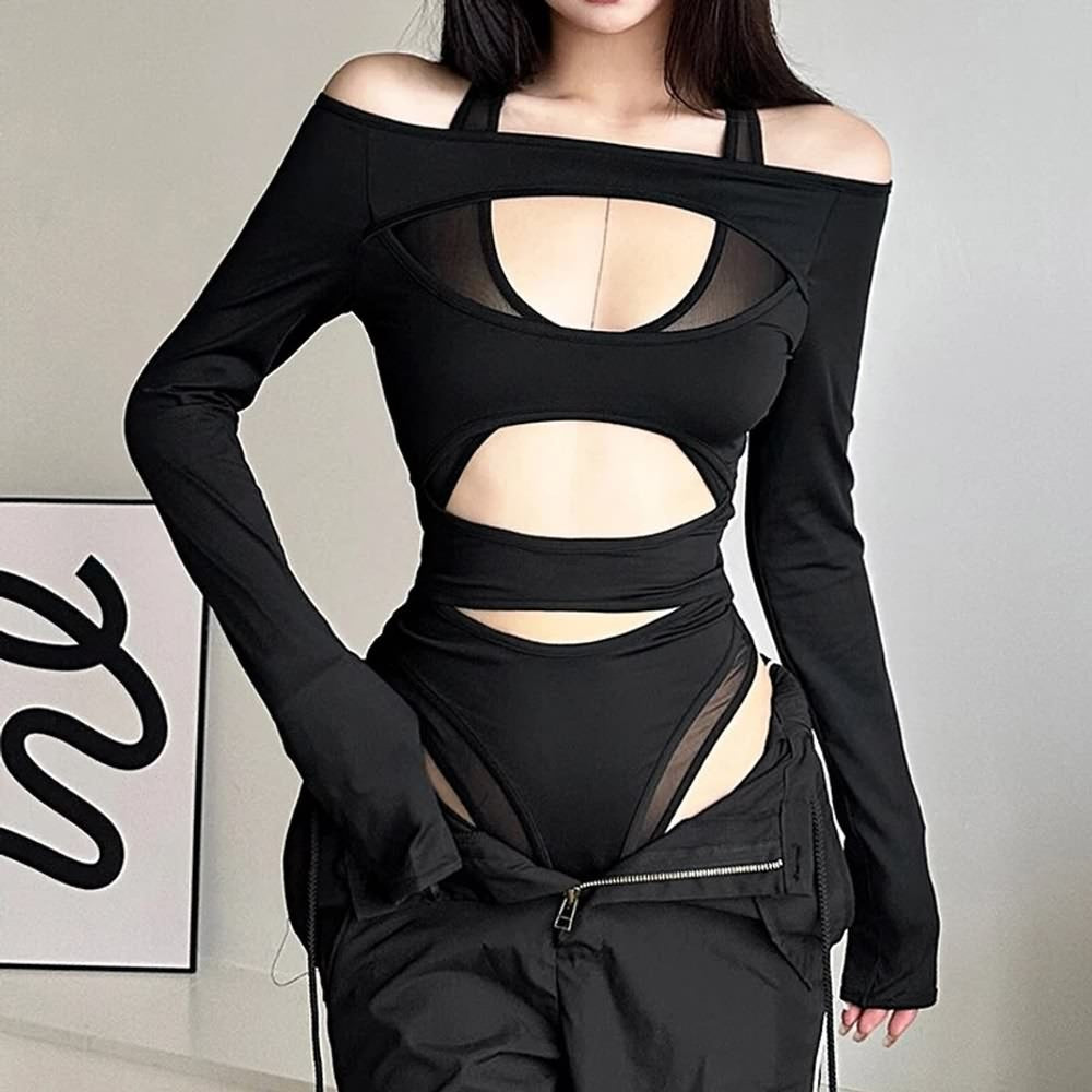 Sexy Gothic Cut Out Long Sleeve Bodysuit