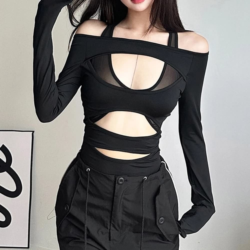 Sexy Gothic Cut Out Long Sleeve Bodysuit