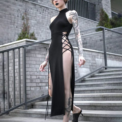 Sexy Gothic Halter High Slit Dress