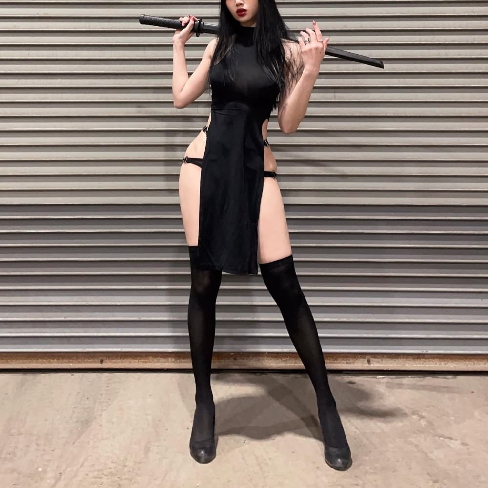 Sexy Gothic Sleeveless High Slit Mini Dress