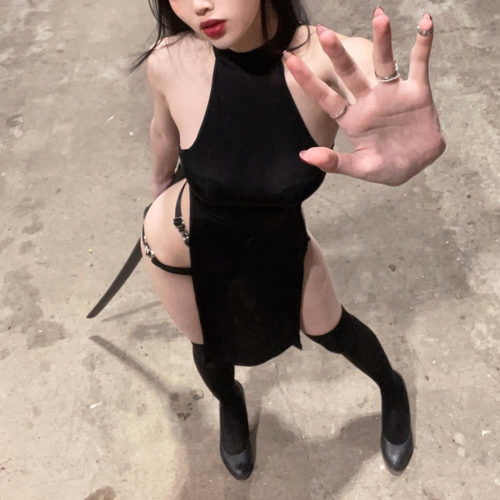 Sexy Gothic Sleeveless High Slit Mini Dress