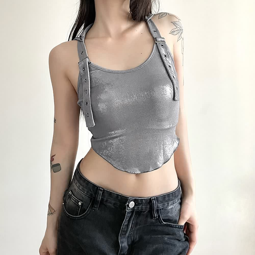 Silver Metallic Hooded Crop Top