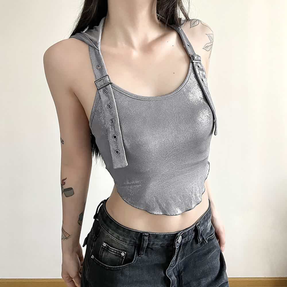 Silver Metallic Hooded Crop Top