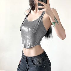 Silver Metallic Hooded Crop Top