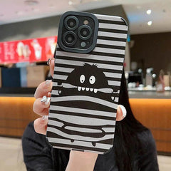 Sleek Black Monster: Cute Phone Case with Lens Soft Cover for iPhone 15, 14, 13, 12, 11 Pro, XS Max, X, XR, 6, S, 7, 8 Plus, and SE