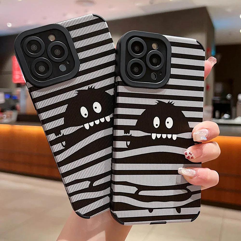 Sleek Black Monster: Cute Phone Case with Lens Soft Cover for iPhone 15, 14, 13, 12, 11 Pro, XS Max, X, XR, 6, S, 7, 8 Plus, and SE