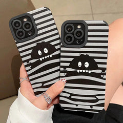 Sleek Black Monster: Cute Phone Case with Lens Soft Cover for iPhone 15, 14, 13, 12, 11 Pro, XS Max, X, XR, 6, S, 7, 8 Plus, and SE