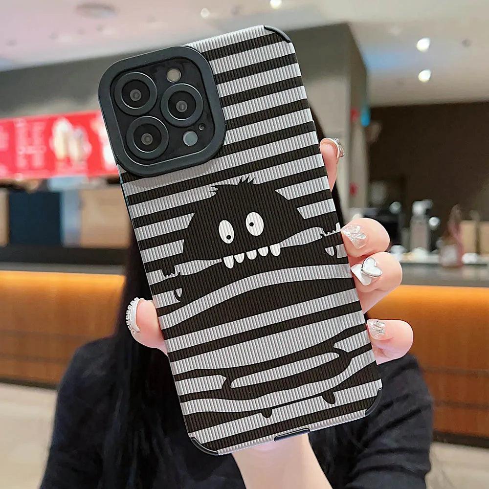 Sleek Black Monster: Cute Phone Case with Lens Soft Cover for iPhone 15, 14, 13, 12, 11 Pro, XS Max, X, XR, 6, S, 7, 8 Plus, and SE