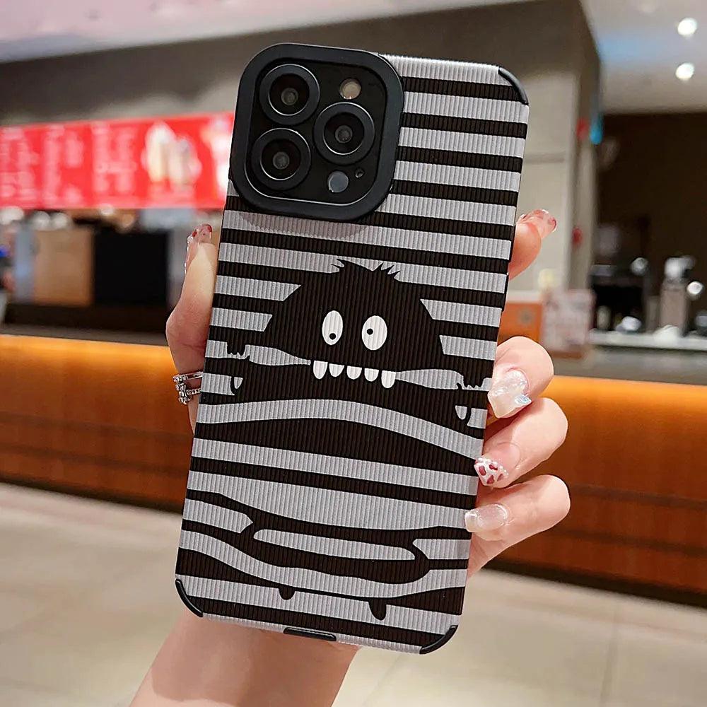 Sleek Black Monster: Cute Phone Case with Lens Soft Cover for iPhone 15, 14, 13, 12, 11 Pro, XS Max, X, XR, 6, S, 7, 8 Plus, and SE