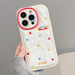 Smile Embroidery Warm Cute Phone Case For iPhone 15/14/13/11/12/Pro Max/15 Plus