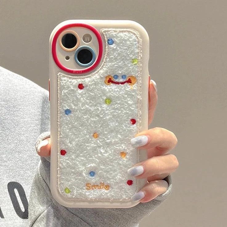 Smile Embroidery Warm Cute Phone Case For iPhone 15/14/13/11/12/Pro Max/15 Plus