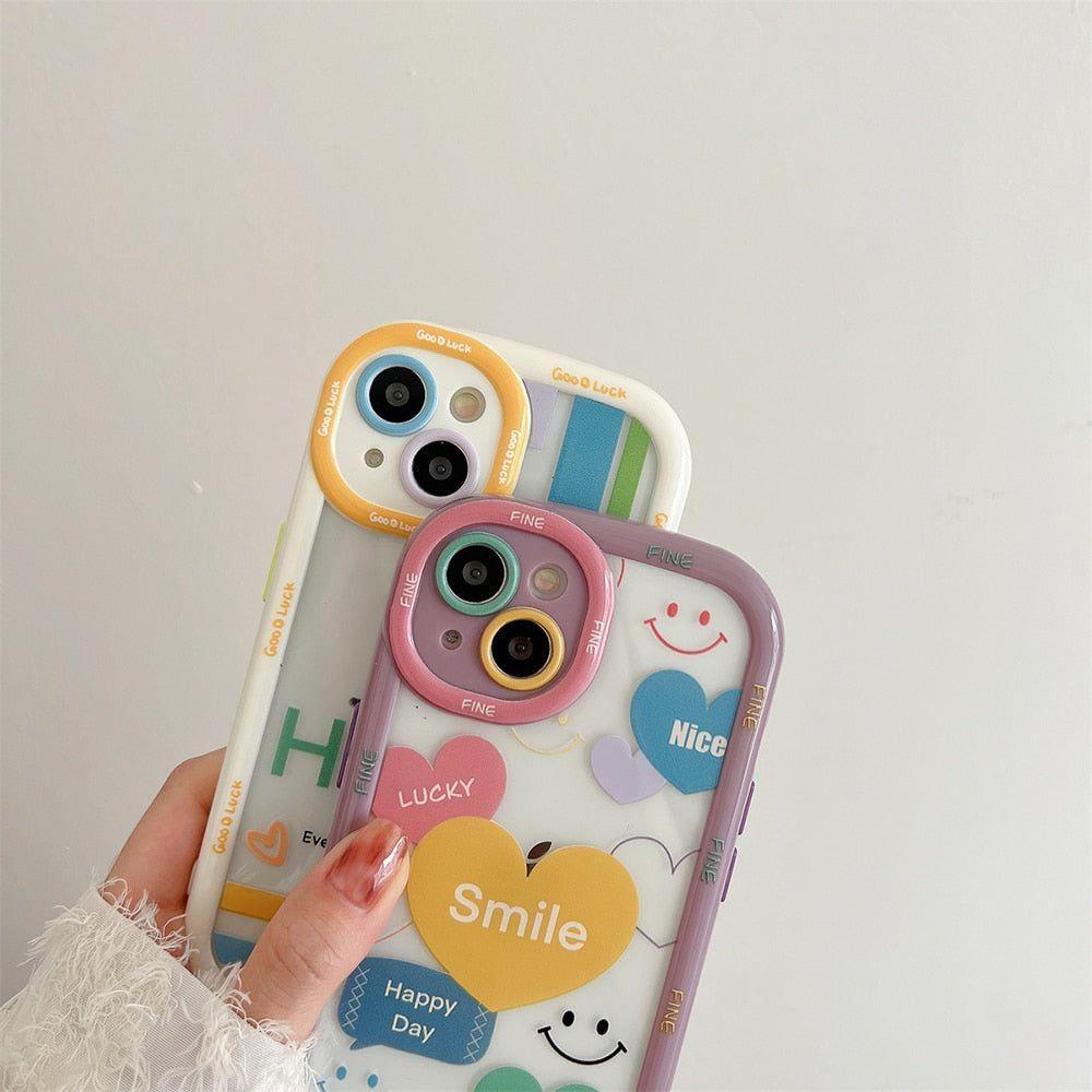 Smile Heart Letters Bumper Clear Cute Phone Cases For iPhone 14 13 12 11 Pro Max