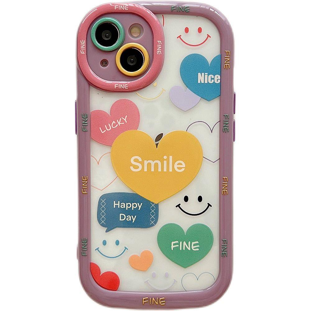 Smile Heart Letters Bumper Clear Cute Phone Cases For iPhone 14 13 12 11 Pro Max