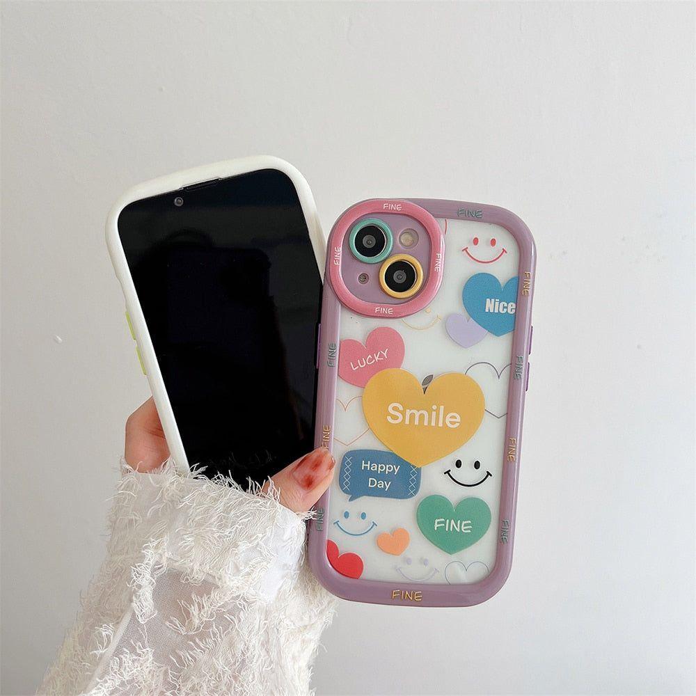 Smile Heart Letters Bumper Clear Cute Phone Cases For iPhone 14 13 12 11 Pro Max