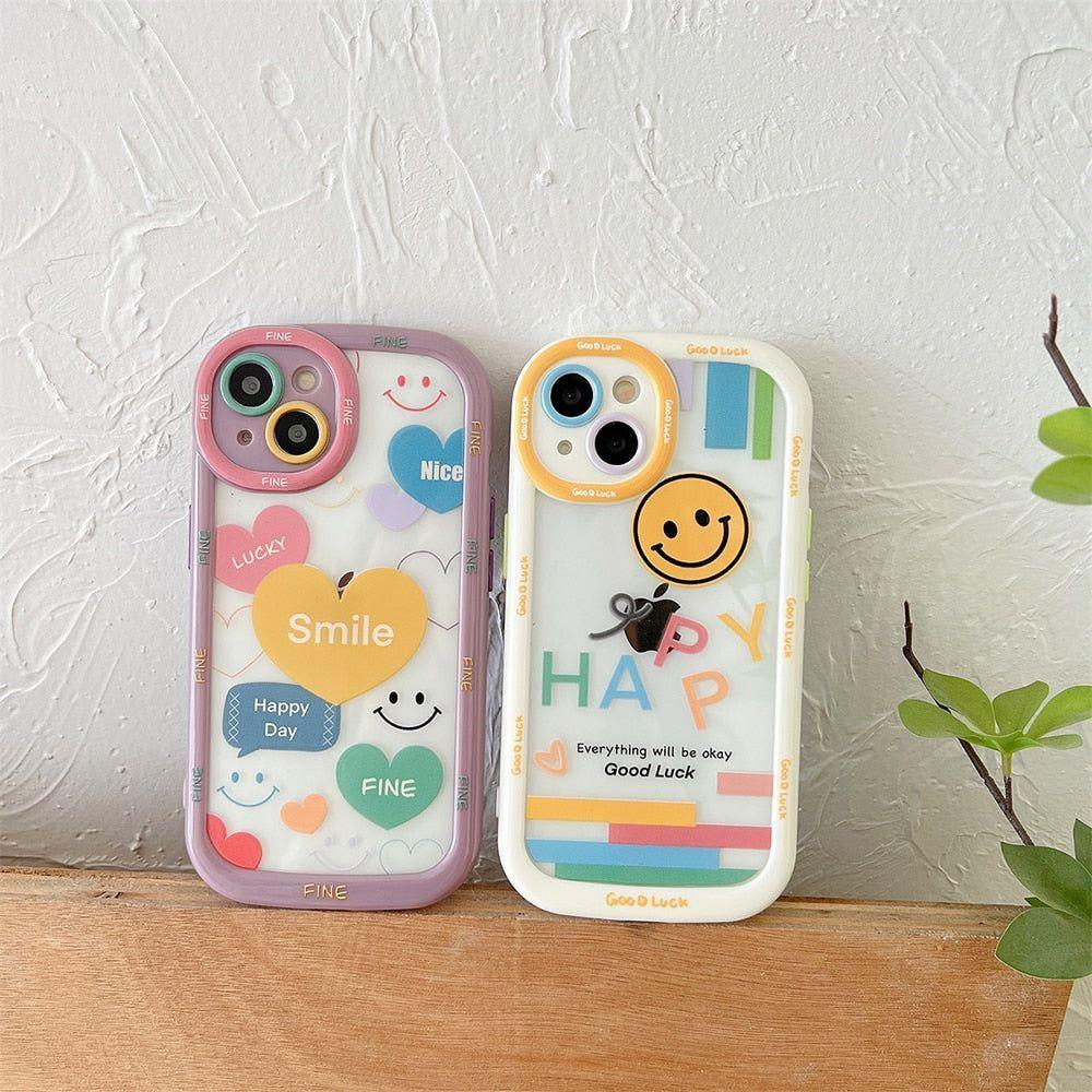 Smile Heart Letters Bumper Clear Cute Phone Cases For iPhone 14 13 12 11 Pro Max