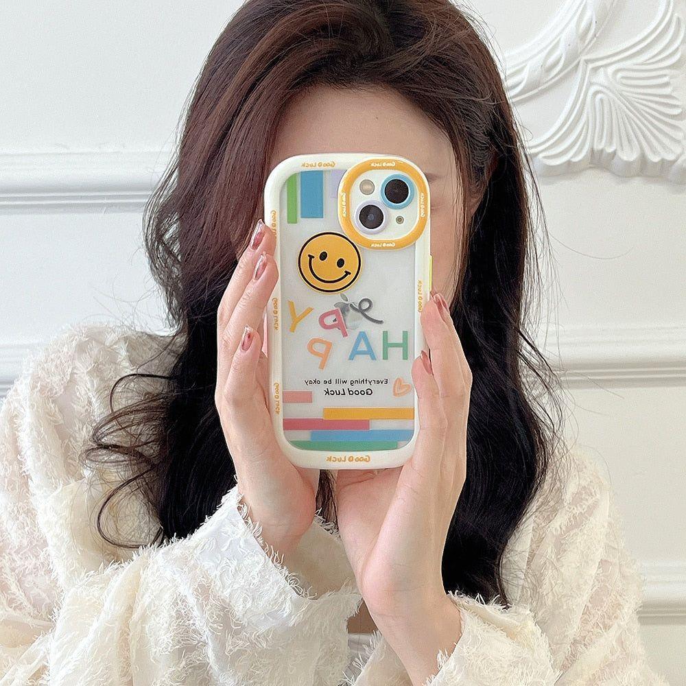 Smile Heart Letters Bumper Clear Cute Phone Cases For iPhone 14 13 12 11 Pro Max