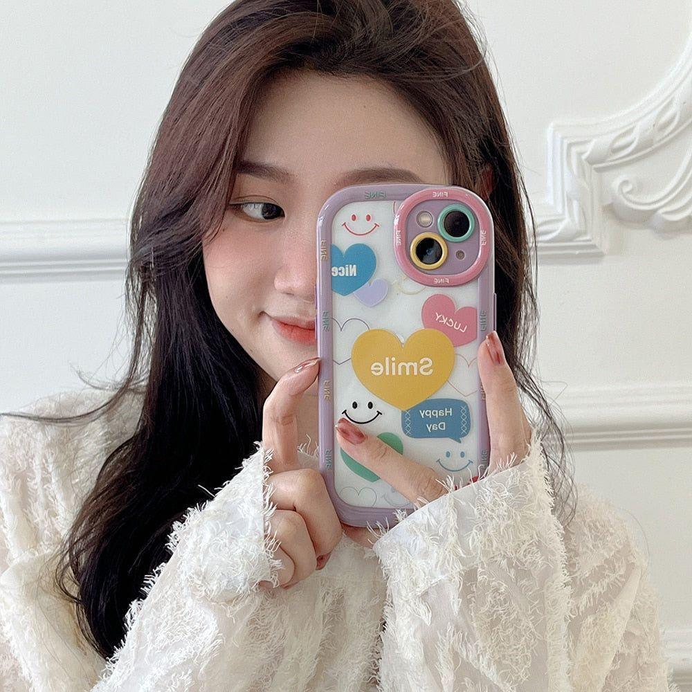 Smile Heart Letters Bumper Clear Cute Phone Cases For iPhone 14 13 12 11 Pro Max